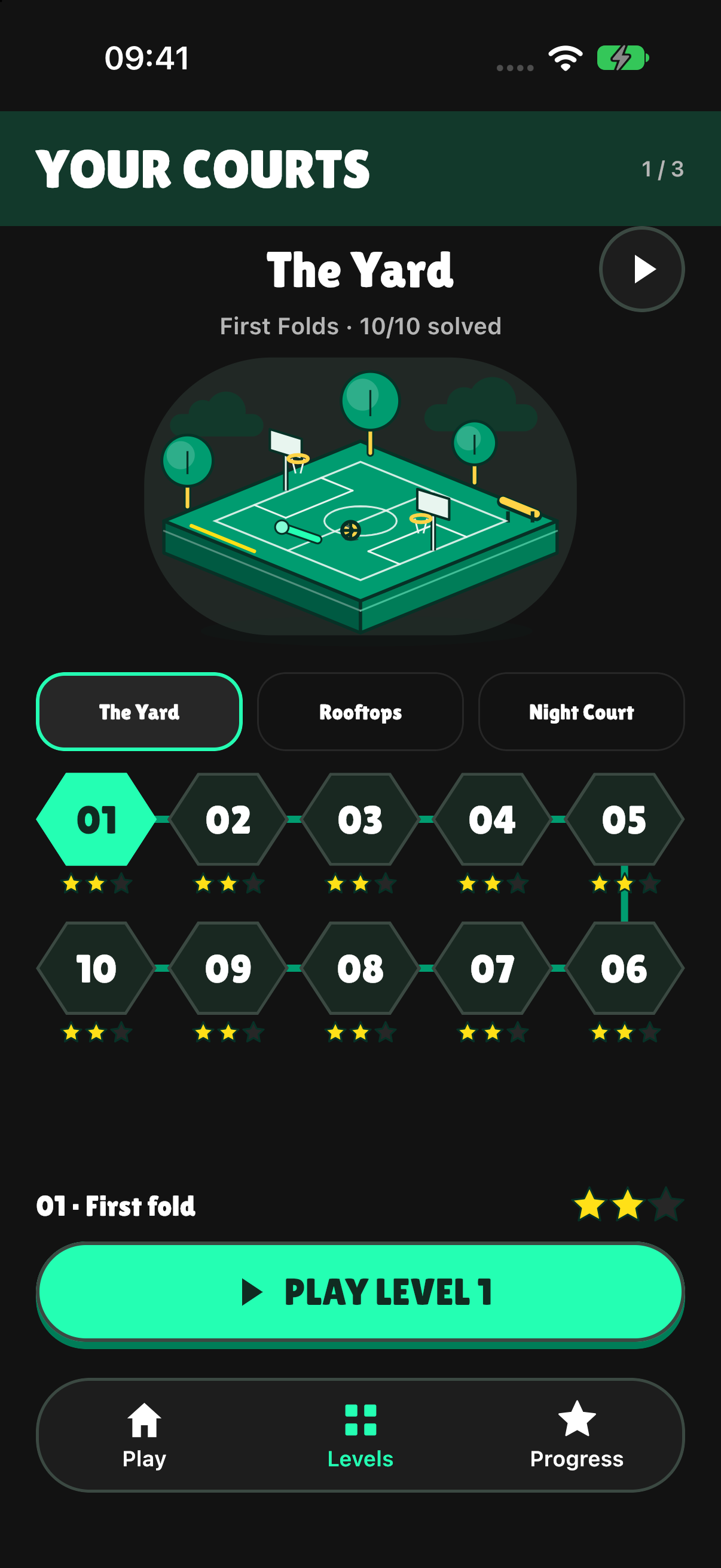 The Yard arena selection screen in 365 Fold the Court